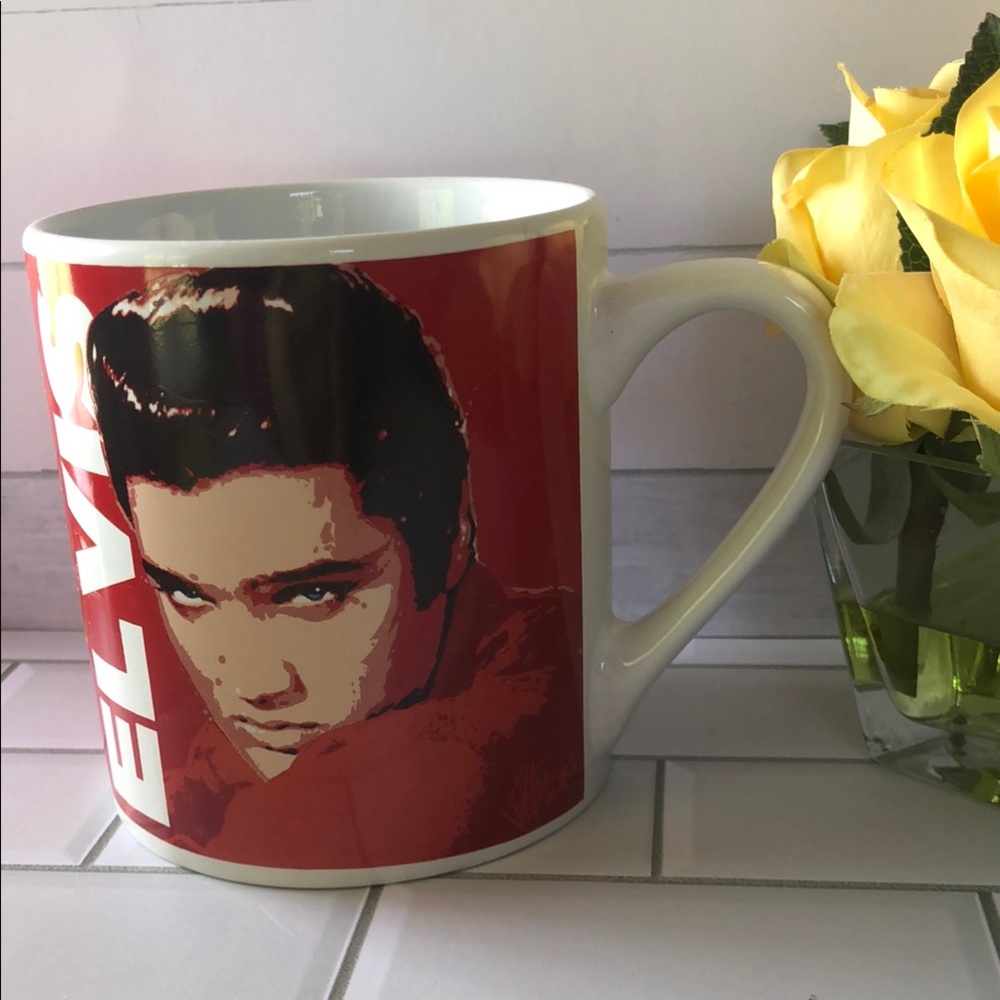 White Ceramic Mug with Bold Red Portrait Graphic of Elvis